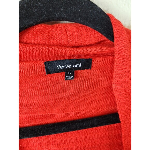 Verve Ami Womens S Red 3/4th Sleeve Open Front Cropped Lightweight Cardigan - Picture 3 of 5
